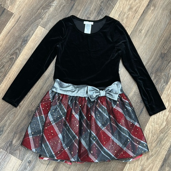 Bonnie Jean Girls Christmas/Fancy Dress size 12 Black/Silver/Burgundy Sparkly - Picture 1 of 16